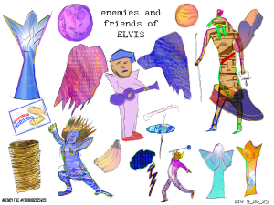 digital art by Keith Walsh, titled 'enemies and friends of elvis.'