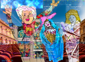 'Frau Mozart meets Salieri in secret" digital art by Keith Walsh.
